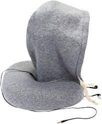 Travel Neck Pillow With Hood Contour Memory Foam Ultra Comfort Cotton Jersey Fleece Cover And Hood Built In Earbud Neck Pillow Travel Neck Pillow Pillows