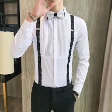 Suspenders are also usually hidden, making them less expressive than belts — men who like a busy appearance and. Clothing Shoes Accessories Tuxedo Formal Shirts Mens Formal Dress Tuxedo Bow Tie Shirt Slim Fit Pleated Wedding Prom Black White