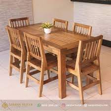 Meja makan kayu jati 6 kursi jepara model furniture dapur desain minimalis mewah modern dan klasik terbaru unik harga murah cocok sebagai furniture dapur untuk ruangan makan menikmati hidangan. Meja Makan Kayu Jati 6 Kursi Murah Sarana Mulya