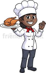 Black And White African American Clip Art Black Female Chef Holding Chicken Cartoon Clipart Vector Friendlystock Female Chef Cartoon Clip Art Cartoon