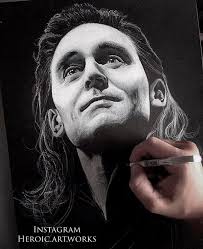 I am Loki, of Asgard, and I am burdened with glorious purpose.” 9”x12”  Graphite, pencil and chalk