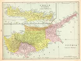 1900 Antique Map Of Cyprus And Crete Crams Atlas Map Greece Etsy Crete Map Antique Map Vintage Wall Art