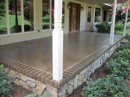 Exterior Engaging Image Of Front Porch Design And Decoration Using Dark Brown Concrete Front Porch Flooring Including Square Whit Patio Backyard House Exterior