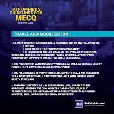 Aug 03, 2020 · approved mecq guidelines minimum public health standards shall be complied with at all times for the duration of the mecq. Manila Bulletin News On Twitter Read As The Ncr Bubble Area Shifts To The Modified Enhanced Community Quarantine Mecq Here Are The Basic Protocols Based On The Iatf Omnibus Guidelines For Mecq