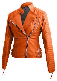 Leather Skin Orange Women Ladies Brando Style Synthetic Leather Jacket Orange Leather Jacket Leather Jacket Leather Jackets Women