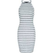 Black And White Striped Bodycon Dress Outfit New Look Teens White Stripe High Neck Bodycon Dress 13 Liked On Polyvore Featuring Dresses White Pattern Striped Bodycon Dress Summer Print Dresses Whi