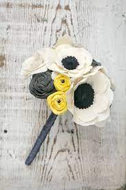 Small Fabric Anemone Grey And Yellow Alternative Heirloom Bouquet Anemones Rosettes Sola Wood Y Alternative Bouquet Heirloom Bouquet Paper Flower Bouquet