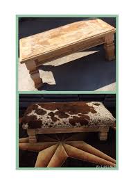 Old Coffee Table Made Into A Beautiful Rustic Ottoman With A Cowhide Cowhide Decor Western Furniture Western Decor