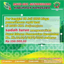 Update Perubahan Tarif Pemeriksaan Rapid Test Rsud Krt Setjonegoro