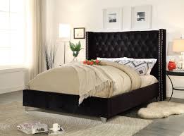 Add a sleek and smooth style to your bedroom with this beautiful full headboard and footboard bed set. Meridian Furniture Aiden Black Velvet Queen Bed Black Velvet Bed Velvet Bed Meridian Furniture