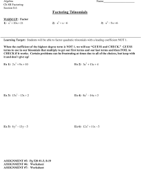 Factoring Algebra Chapter 8b Assignment Sheet Pdf Free