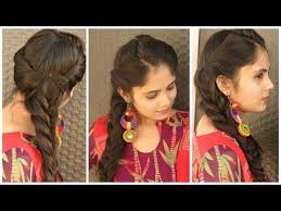 Indian Festival Hairstyle Rolled Up Fishtail Braid Hairstyle For Long Hair Youtube Fishtail Braid Hairstyles Hair Styles Fish Tail Braid