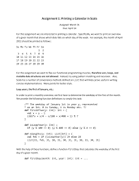Assignment 1 Printing A Calendar In Scala