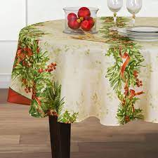 Elrene 70 In Round Multi Elrene Holly Traditions Double Border Polyester Fabric Tablecloth 19910mlt The Home Depot Tablecloth Fabric Christmas Table Cloth Table Cloth