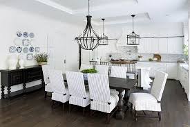 Blue And White Dining Room Opens To White Kitchen Striped Slipcovered Dining Chairs K Slipcovers For Chairs White Dining Room