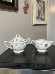 Royal Jackson Creamer and Sugar Bowl W/ Lid White Pink Roses Gold Trim Vogue