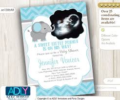 Mint Light Turquoise Grey Elephant Ultrasound Photo Baby Shower Invitation For A Boy Chevron Baby Shower Invitations Baby Shower Invitations For Boys