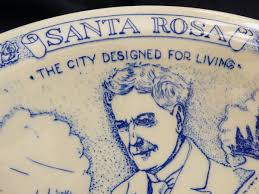 VTG Vernon Kilns Blue Pottery California Commemorative Plate Santa Rosa  10.75"