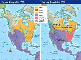 Pre War And Post War Borders In Northern America In 1775 1783 Treaty Of Paris American Revolutionary War Map