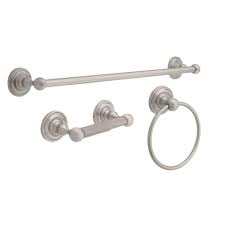 Towel bar, toilet paper holder and towel ring (1). Delta Greenwich 3 Piece Bath Hardware Set With Towel Ring Toilet Paper Holder And 24 In Towel Bar In Brushed Nickel 138283 The Home Depot