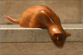 Cat Wood Yew Carving Art Carved Wooden Cat Wood Carving
