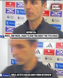 Mikel Arteta walked away from the Sky Sports reporter when asked whether  Arsenal were still in the title race 😡 Arteta clearly unhappy at more  dropped points 😬