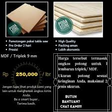 .harga triplek multiplek terbaru di indonesia mulai dari triplek ukuran 4mm triplek ukuran 12mm, dan berbagai macam ukuran triplek lainnya. Mdf Triplek 9 Mm Full Plus Potong Shopee Indonesia