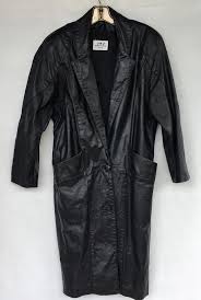 Vintage 80 S Long Tapered Black Leather Coat Woman S L Two Button Shoulder Pads Jjleatherfashions Tr Coats For Women Womens Fashion Jackets Trench Coat Black