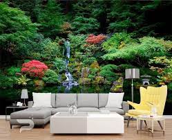 Japanese Garden Wall Mural Spring Lake Wallpaper Green Etsy Garden Wall Large Wall Murals Garden Wall Mural