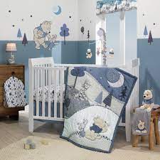 Disney Baby Forever Pooh Blue Gray Bear 3 Piece Baby Crib Bedding Set