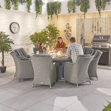 Round rattan garden furniture with fire pit. Camilla 8 Seat Dining Set With 1 8m Round Firepit Table