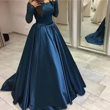 P80 Navy Blue Satin Long Sleeves Prom Dresses Prom Dresses Long With Sleeves Prom Dresses With Sleeves Prom Dresses Ball Gown