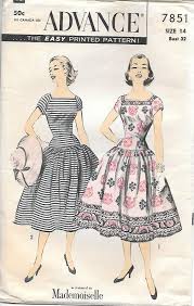 Advance 7851 Sewing Pattern Misses Long Torso Dress In Boarder Fabric Dart Fitted Elongated Bodice Dropwaist Dress Vintage Dresses Vintage Dress Patterns