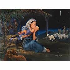 (b/w & colour plus x10 multicultural skin colours.) Mary Kissing Baby Jesus Christmas Wood Sign 16 X 12 N A