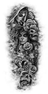 Black And White Sugar Skull Tattoo Sleeve Proximas Tatto Sleeve Tattoos Leg Sleeve Tattoo Leg Tattoos