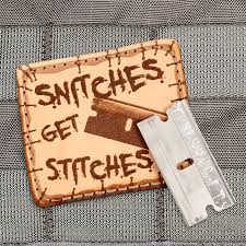 I've been sewing up a storm to get through these last weeks, and here are two fruits of my labours. Snitches Get Stitches Razor Patch Violent Little Machine Shop