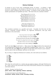 In poetry, a stanza (/ˈstænzə/; Sestina Challenge Englishisgreaterthanmaths