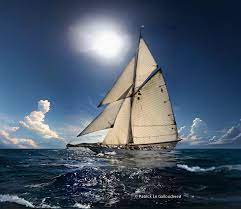 arafed sailboat sailing in the open ocean with sun shining, sails, he's on  an old sailing boat, sailboat, sailing boat - SeaArt AI