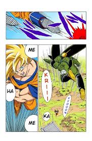 After cell achieves his goal of becoming perfect, krillin becomes enraged by android 18's absorption and immediately attacks cell, with future trunks assisting him in the original anime (in the manga and dragon ball z kai, trunks instead warns krillin not to attack cell, who ignores him in his rage). Mysticmew Dragon Ball Full Colour Cell Arc Goku Vs Perfect