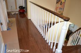 Replacing the banister was too expensive, so i stained it dark brown. Upstairs Hallway 2 Hardwood Spindles
