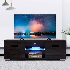 If you have no tables in your living. Amazon Com High Gloss Tv Stand With Led Lights Modern Tv Stand For 50 In Tv Console Storage Cabinet With 2 Drawers For Living Room Black Electronics