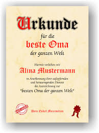 Geschenk Für Die Beste Oma Der Welt Danke Sagen Urkunde Danksagung
