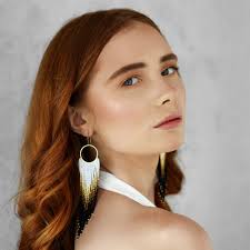 White Gold and Black Beaded Earrings Handmade Fringe Earrings for Women  Gypsy Earrings Perfect Gift for Her Long Black Earrings