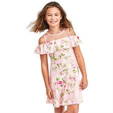 Girls Short Sleeve Floral Print Knit Cold Shoulder Dress Girls Dresses Knit Dress Cold Shoulder Dress