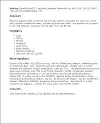Create your profile now, it's free! Mechanic Assistant Resume Template Myperfectresume