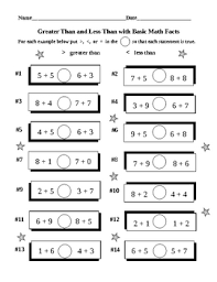 Greater Than Less Than With Basic Math Facts Your Young Students Will Get Some Great Practice With Their Addition And Subtraction F Math Facts Basic Math Math