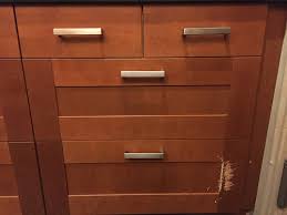 Lovely ikea kitchen akurum adel medium brown doors. Refinishing Damaged Drawer Front To Match Woodworking Talk