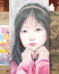 Quería pintar con magenta y resultó este bonito cuadro de una chica oriental