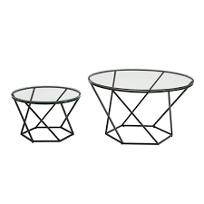 Sand black powder coating octagon glass top coffee table. Walker Edison Geometric Glass Nesting Coffee Tables Black Lwf28clrggbl Rona