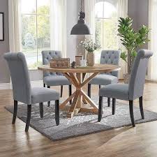 Awqm dining room table set, kitchen table set with 2 benches, ideal for home, kitchen and dining room, breakfast table of 47.2x28.7x29.5 inches, benches of 41.3x11.8x17.7 inches, rustic brown. Walnew Set Of 2 Luxurious Tufted Fabric Dining Chairs Gray Walmart Com Round Dining Table Sets Tufted Dining Chairs Round Dining Table